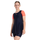 Girl's Endurance10 Sleeved Closedback Swimdress With Boyleg - True Navy & Coral Sands