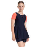 Girl's Endurance10 Sleeved Closedback Swimdress With Boyleg - True Navy & Coral Sands