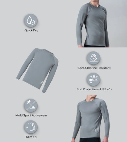 Men's Endurance+ Long Sleeve Performance Suntop - Coin Grey & White