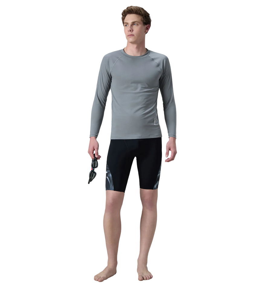 Men's Endurance+ Long Sleeve Performance Suntop - Coin Grey & White