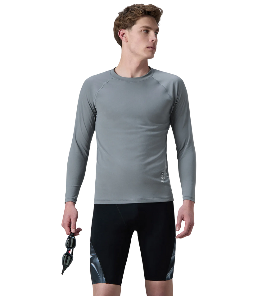 Men's Endurance+ Long Sleeve Performance Suntop - Coin Grey & White