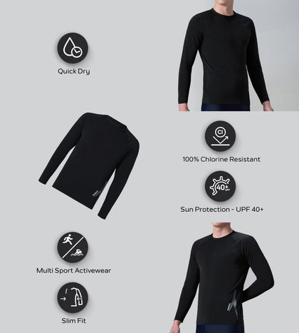Men's Endurance+ Long Sleeve Performance Suntop - Black & Evening Grey