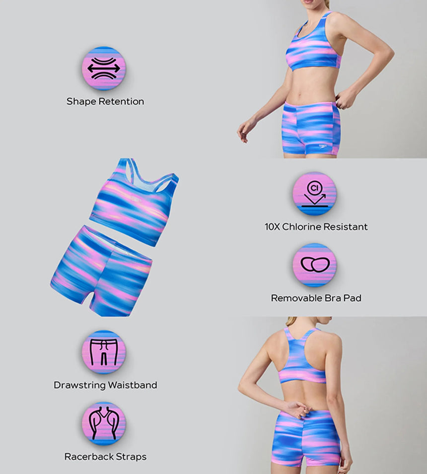 Women's Endurance10 Printed Racerback Bikini Set - Deep Saffire & Neon Violet