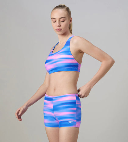 Women's Endurance10 Printed Racerback Bikini Set - Deep Saffire & Neon Violet
