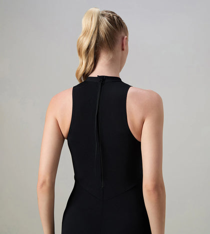 Women's Endurance+ Printed Highneck Legsuit - Black & Deep Saffire