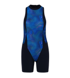 Women's Endurance+ Printed Highneck Legsuit - Black & Deep Saffire