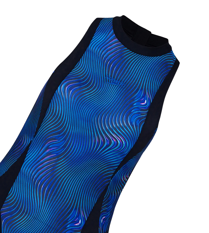 Women's Endurance+ Printed Highneck Legsuit - Black & Deep Saffire