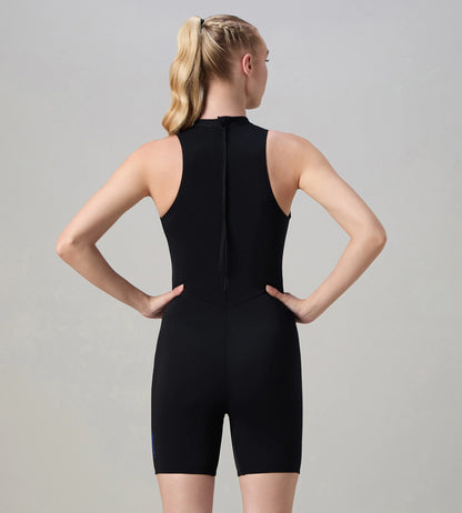 Women's Endurance+ Printed Highneck Legsuit - Black & Deep Saffire