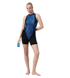 Women's Endurance+ Printed Highneck Legsuit - Black & Deep Saffire