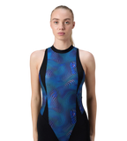 Women's Endurance+ Printed Highneck Legsuit - Black & Deep Saffire