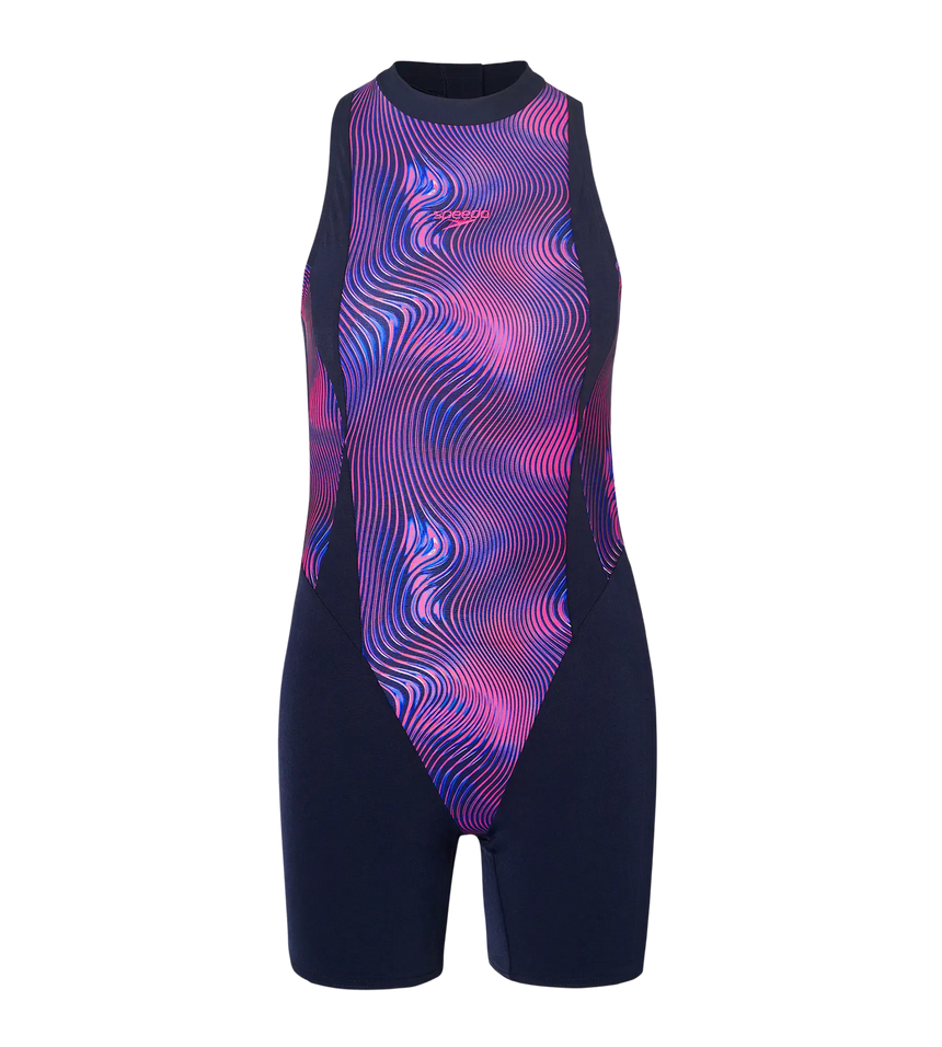 Women's Endurance+ Printed Highneck Legsuit - True Navy & Margarita Pink
