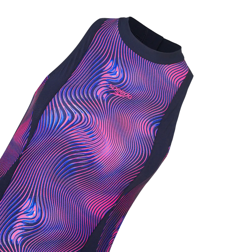Women's Endurance+ Printed Highneck Legsuit - True Navy & Margarita Pink