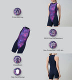 Women's Endurance+ Printed Highneck Legsuit - True Navy & Margarita Pink