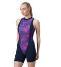 Women's Endurance+ Printed Highneck Legsuit - True Navy & Margarita Pink