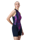 Women's Endurance+ Printed Highneck Legsuit - True Navy & Margarita Pink