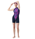 Women's Endurance+ Printed Highneck Legsuit - True Navy & Margarita Pink
