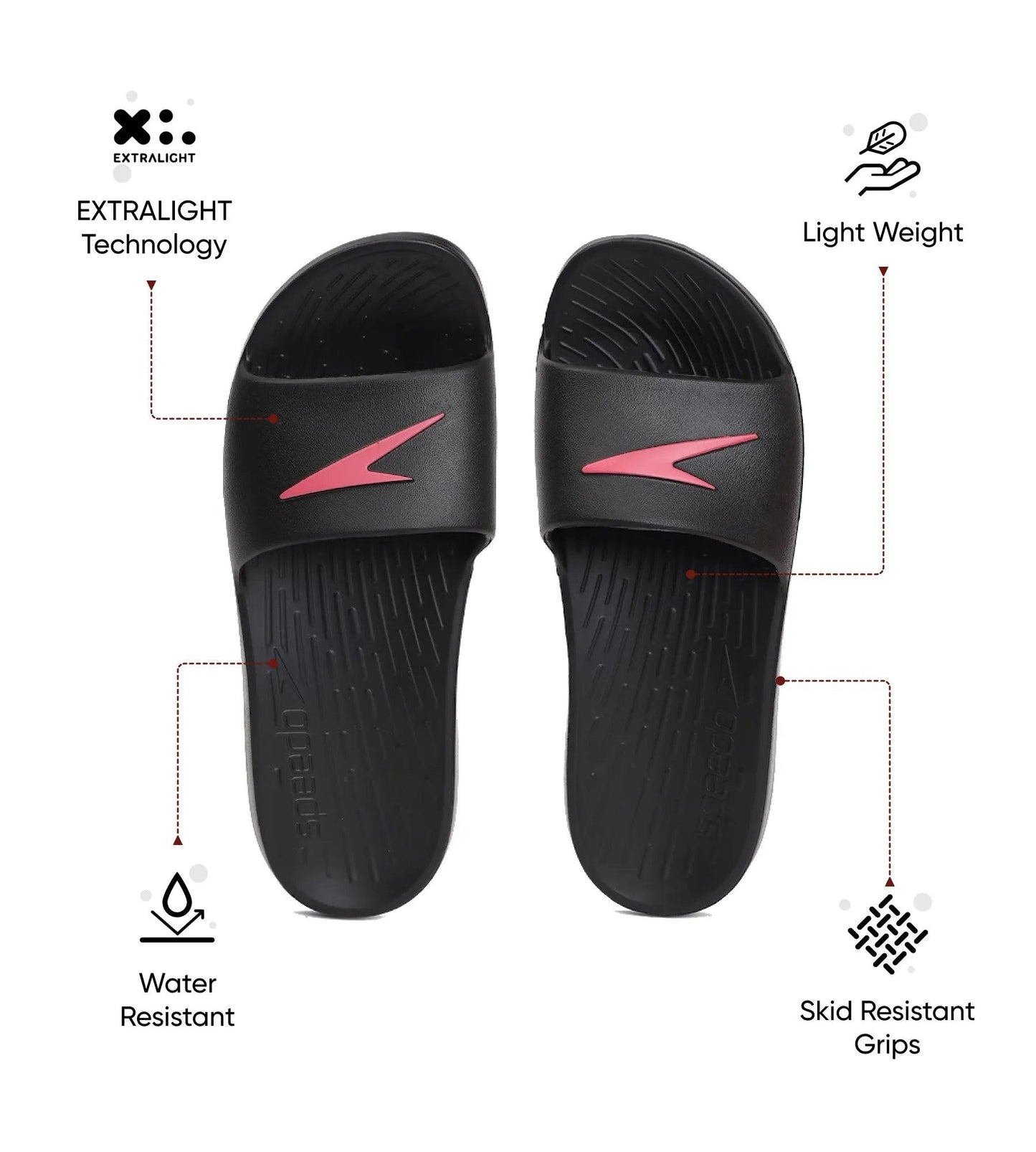 Women's Single Colour Slides - Black & Raspberry Fill