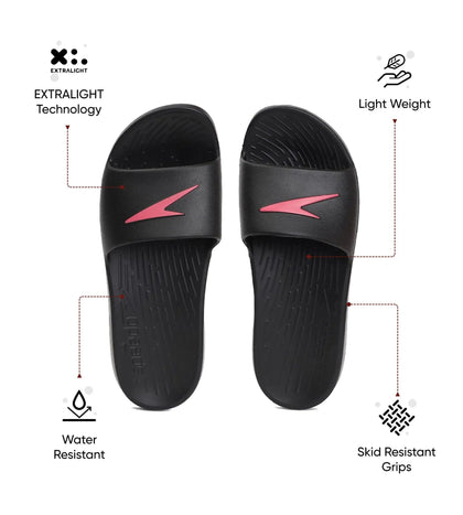 Women's Single Colour Slides - Black & Raspberry Fill