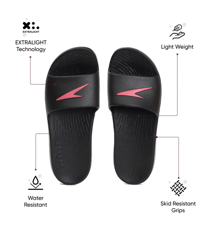 Women's Single Colour Slides - Black & Raspberry Fill
