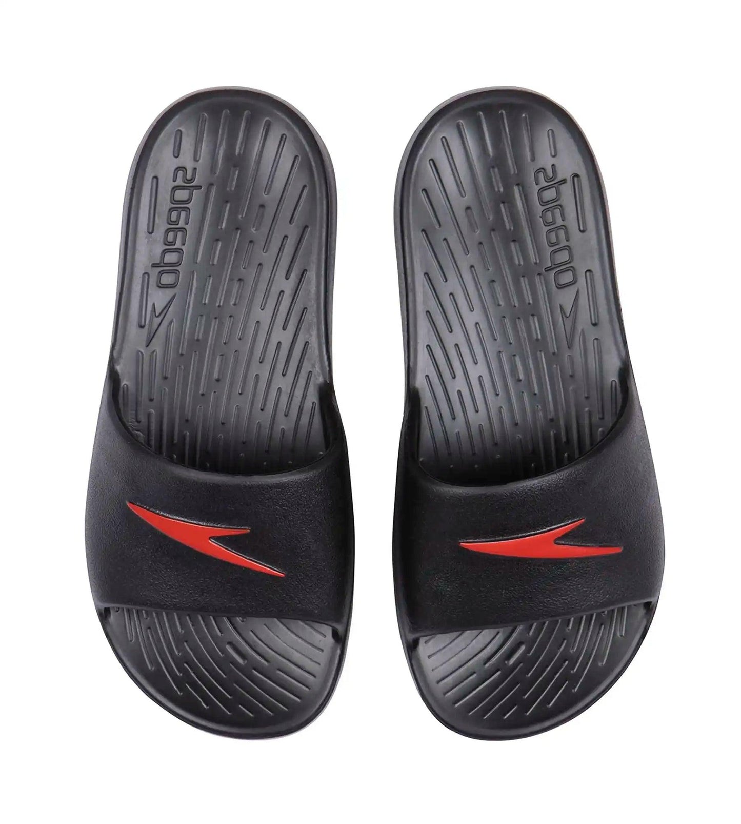 Unisex Junior's Single Colour Slides - Black & Lava Red_2