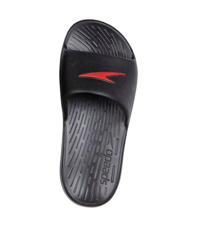 Unisex Junior's Single Colour Slides - Black & Lava Red_3