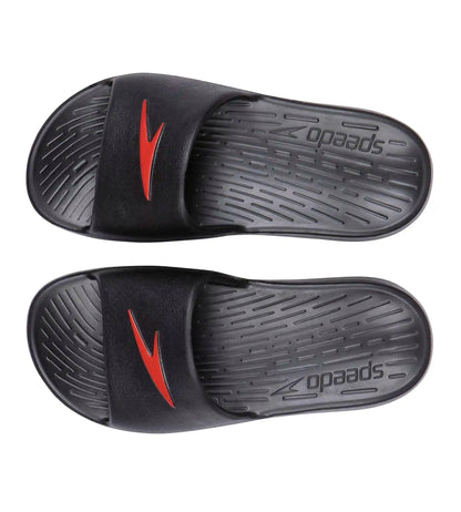 Unisex Junior's Single Colour Slides - Black & Lava Red_4