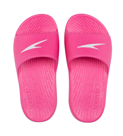 Unisex Junior's Single Colour Slides - Electric Pink & White_1