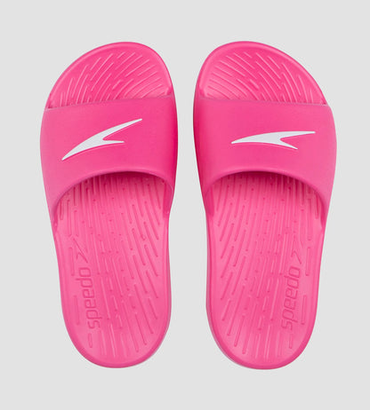 Unisex Junior's Single Colour Slides For Boys and Girls - Electric Pink & White