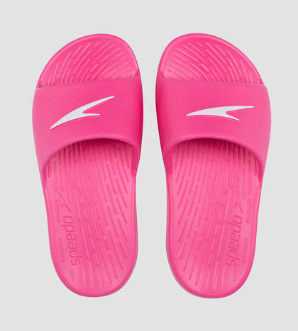 Unisex Junior's Single Colour Slides For Boys and Girls - Electric Pink & White