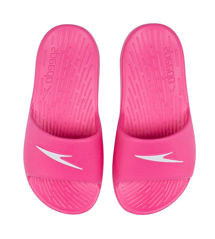 Unisex Junior's Single Colour Slides - Electric Pink & White_2