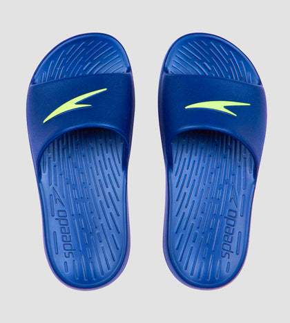 Unisex Junior's Single colour Slides For Boys and Girls - Navy & Bright Zest