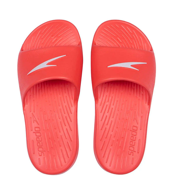 Unisex Junior's Single Colour Slides - Lava Red & White_1