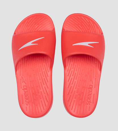 Unisex Junior's Single Colour Slides For Boys and Girls - Lava Red & White