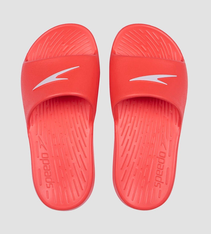 Unisex Junior's Single Colour Slides For Boys and Girls - Lava Red & White