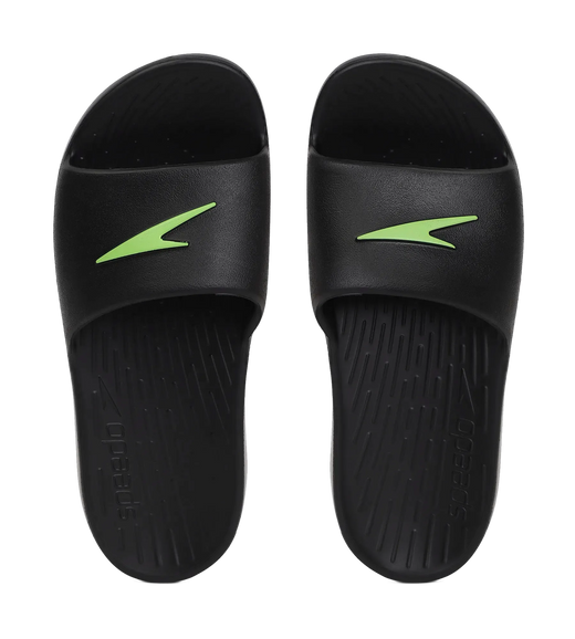 Unisex Junior's Single Colour Slides For Boys and Girls - Black & Atomic Lime