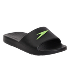Unisex Junior's Single Colour Slides For Boys and Girls - Black & Atomic Lime