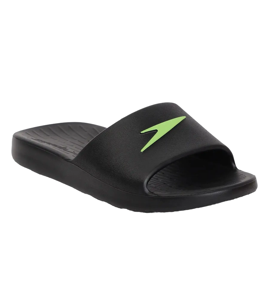 Unisex Junior's Single Colour Slides For Boys and Girls - Black & Atomic Lime
