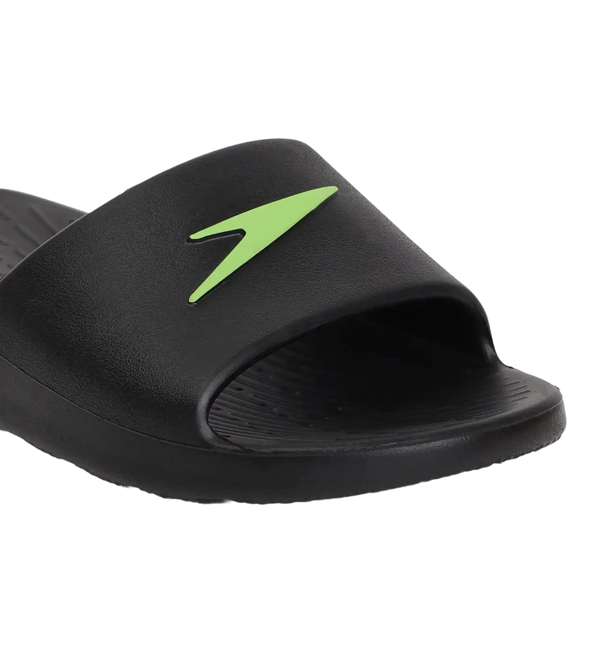 Unisex Junior's Single Colour Slides For Boys and Girls - Black & Atomic Lime