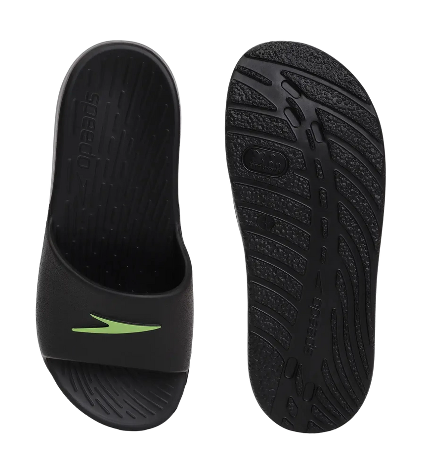 Unisex Junior's Single Colour Slides For Boys and Girls - Black & Atomic Lime