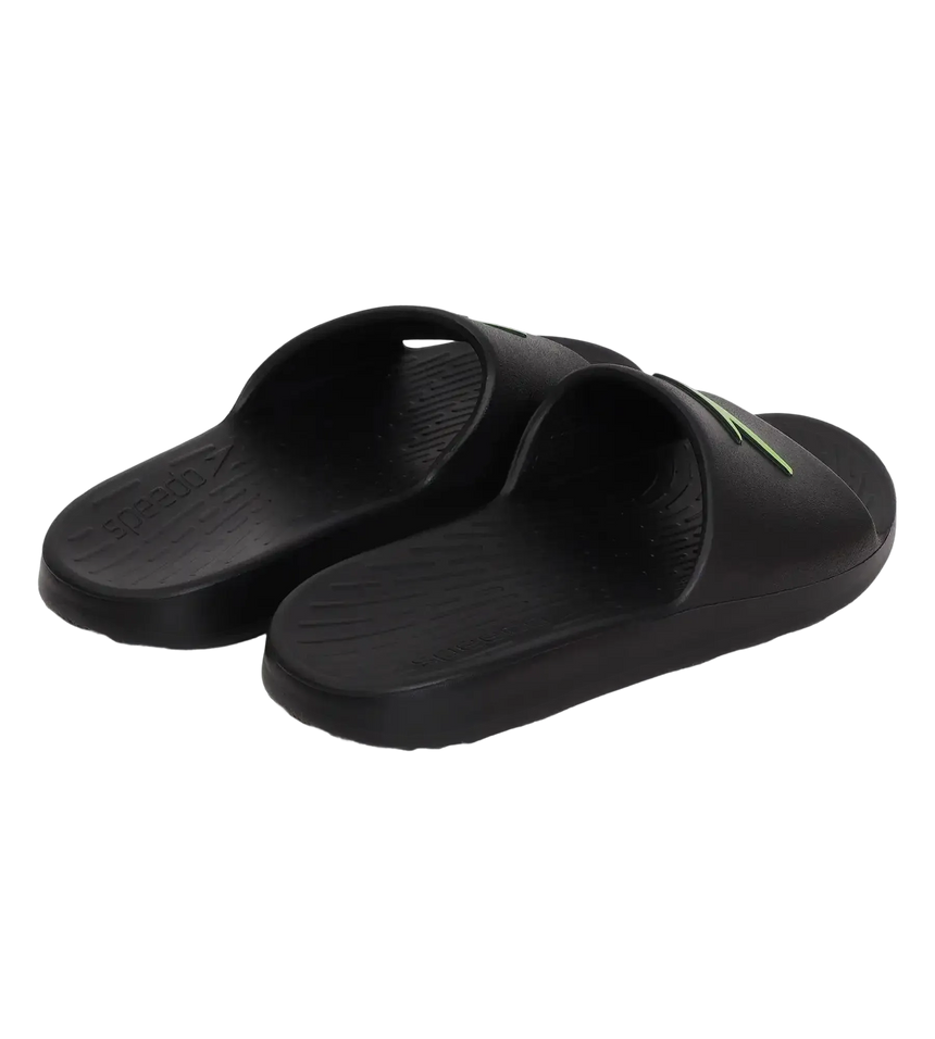 Unisex Junior's Single Colour Slides For Boys and Girls - Black & Atomic Lime