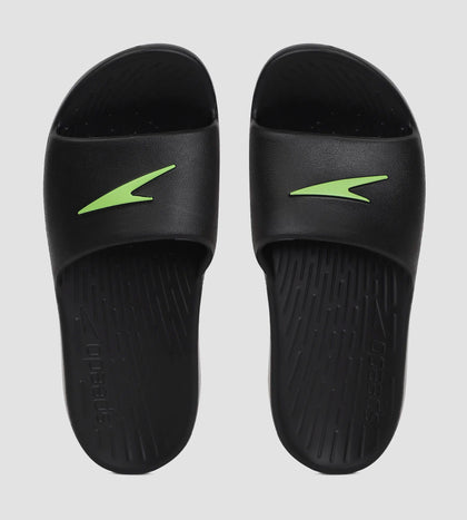 Unisex Junior's Single Colour Slides For Boys and Girls - Black & Atomic Lime