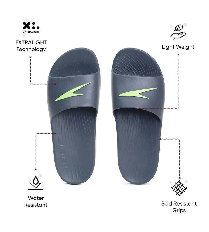 Men's Single Colour Slides - USA Charcoal & Atomic Lime