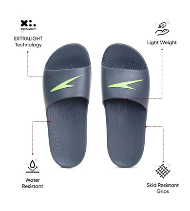 Men's Single Colour Slides - USA Charcoal & Atomic Lime
