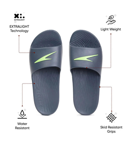 Men's Single Colour Slides - USA Charcoal & Atomic Lime