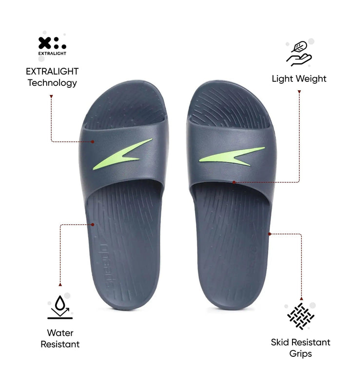 Men's Single Colour Slides - USA Charcoal & Atomic Lime
