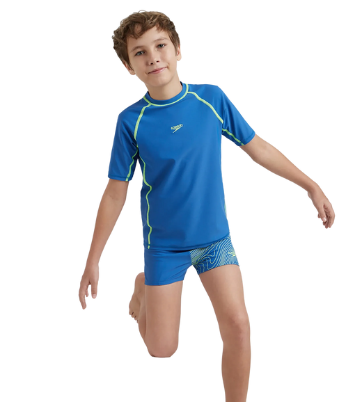 Boy's Enduraflex Short Sleeve Suntop - Turkish Sea & Hyper Yellow
