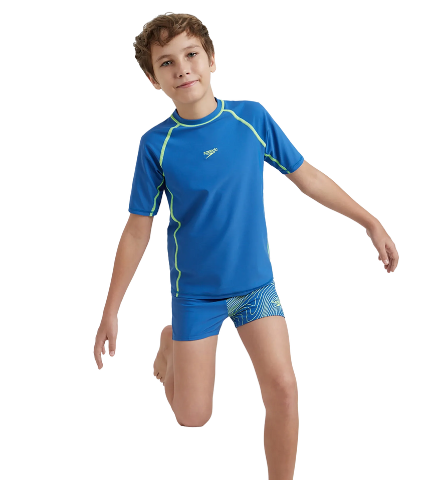 Boy's Enduraflex Short Sleeve Suntop - Turkish Sea & Hyper Yellow