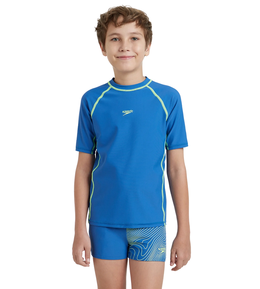 Boy's Enduraflex Short Sleeve Suntop - Turkish Sea & Hyper Yellow
