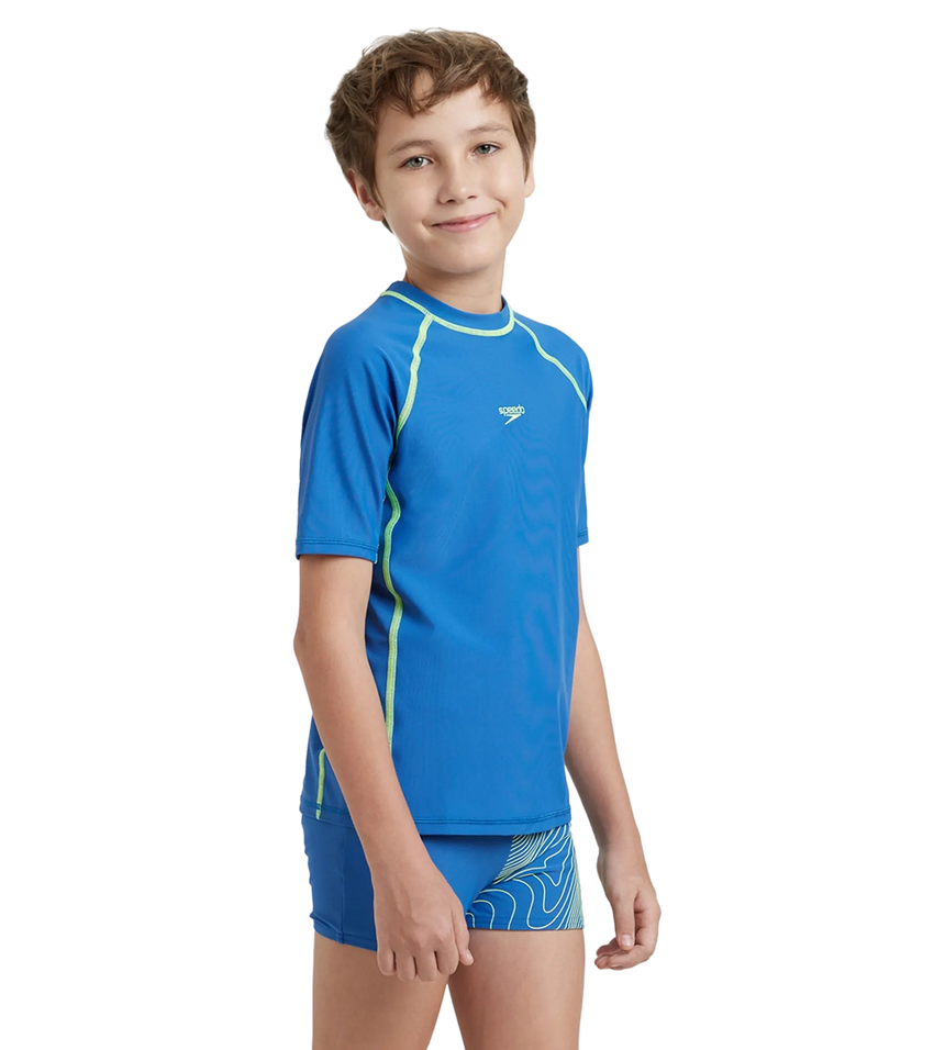 Boy's Enduraflex Short Sleeve Suntop - Turkish Sea & Hyper Yellow