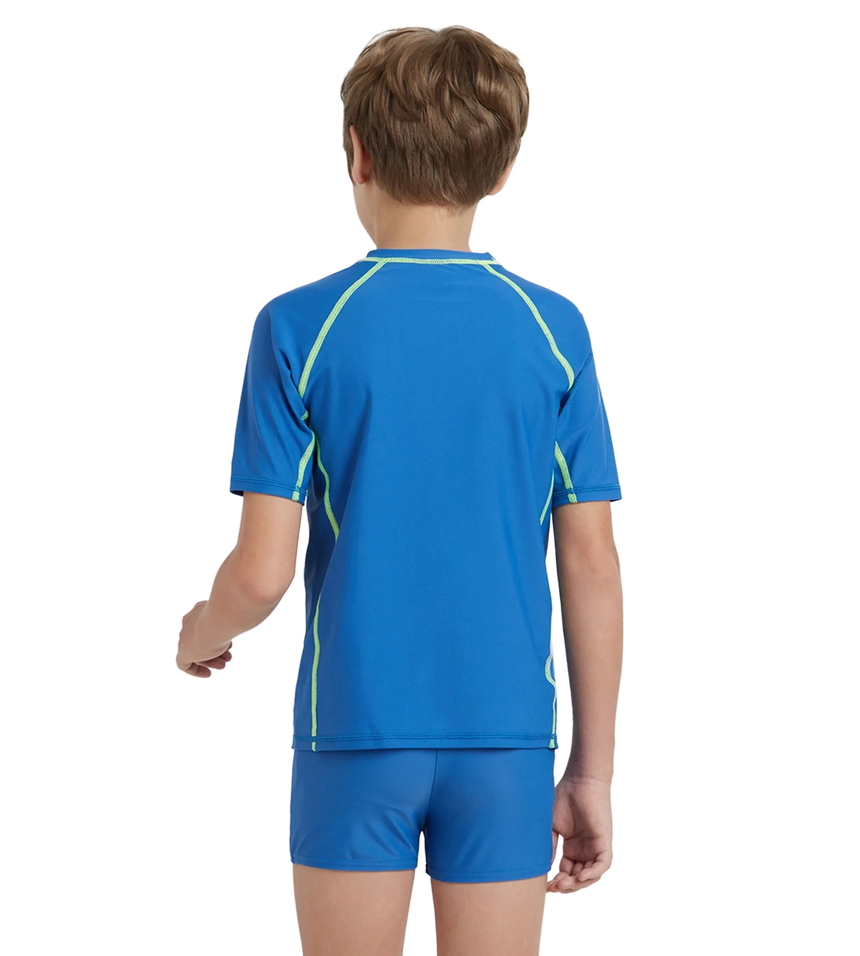 Boy's Enduraflex Short Sleeve Suntop - Turkish Sea & Hyper Yellow
